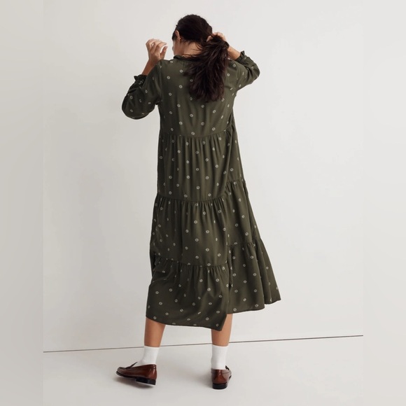 Madewell Dark Forest Tie-Neck Tiered Midi Dress - Stardot, Size 2X, NWT - Picture 4 of 6